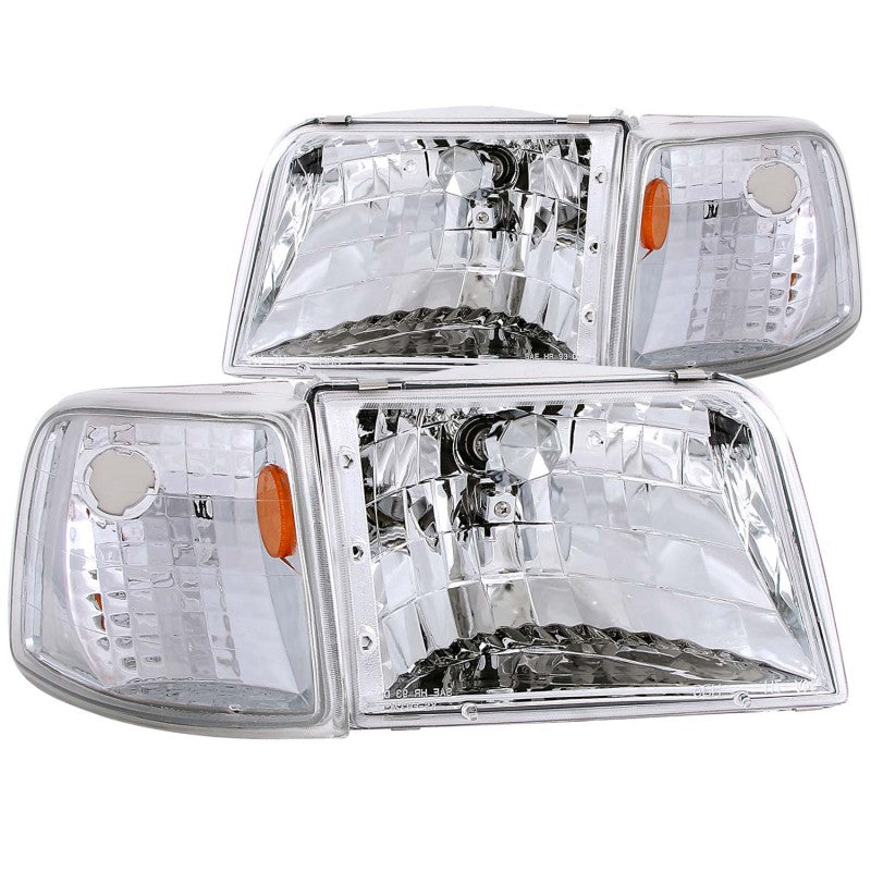 ANZO 1993-1997 Ford Ranger Crystal Headlights Chrome w/ Corner Lights 2pc - Burkken Auto Parts