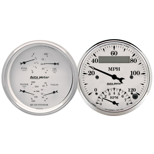 AutoMeter Gauge Kit 2 Pc. Quad & Tach/Speedo 3-3/8in. Old Tyme White - Burkken Auto Parts
