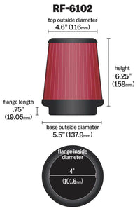 K&N Filter Universal Air Filter 3-15/16in FLG / 5-15/32in OD / 7in H - Burkken Auto Parts