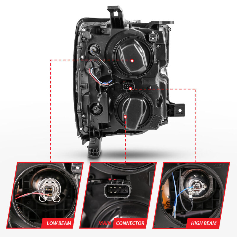 ANZO 2015-2016 Chevrolet Silverado Projector Headlights w/ Plank Style Design Chrome w/ Amber - Burkken Auto Parts
