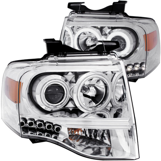 ANZO 2007-2014 Ford Expedition Projector Headlights Chrome - Burkken Auto Parts