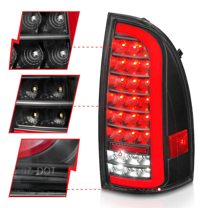 ANZO 05-15 Toyota Tacoma Full LED Tail Lights w/Light Bar Sequential Black Housing Clear Lens - Burkken Auto Parts