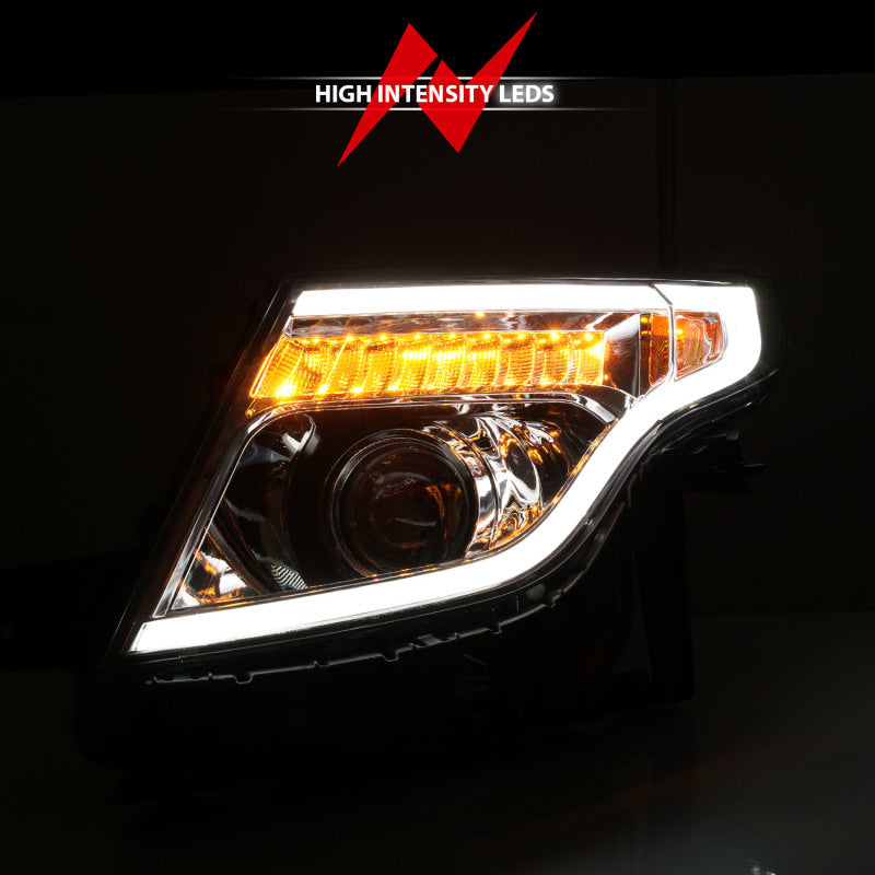 ANZO 11-15 Ford Explorer Projector Headlights w/ Light Bar Chrome Housing w/ Amber light - Burkken Auto Parts