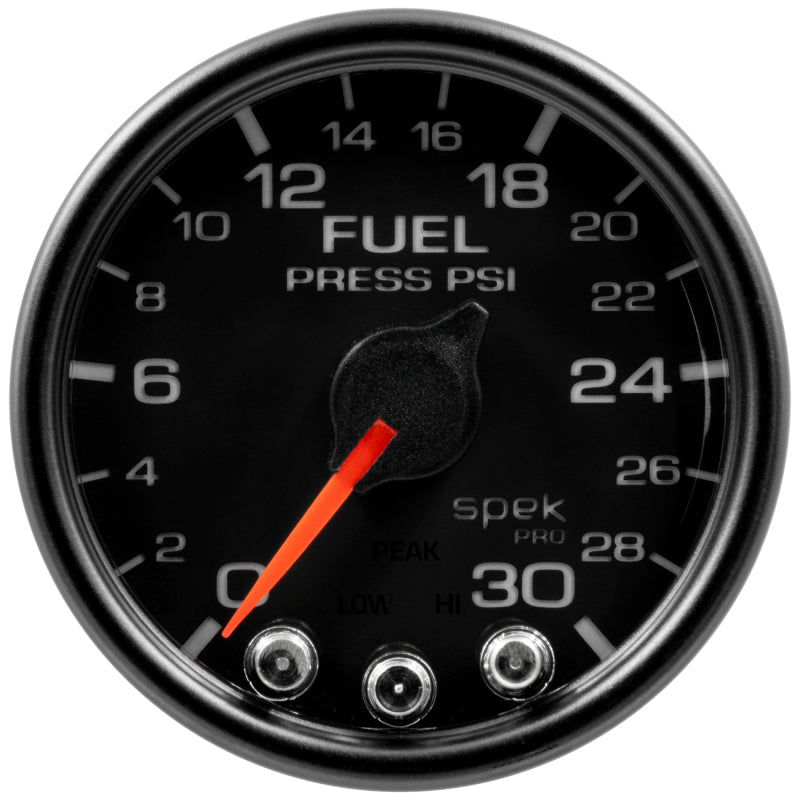 Autometer Spek-Pro Gauge Fuel Press 2 1/16in 30psi Stepper Motor W/Peak & Warn Blk/Blk - Burkken Auto Parts