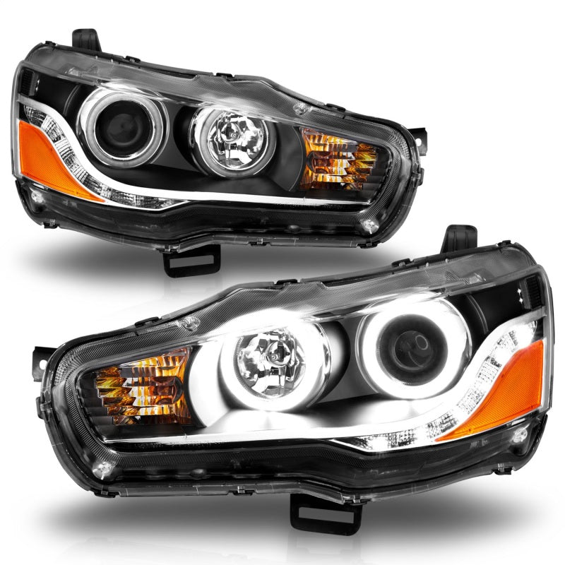 ANZO 2008-2015 Mitsubishi Lancer Projector Headlights w/ Halo Black (CCFL) - Burkken Auto Parts