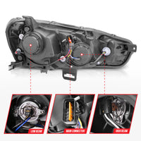 ANZO 2008-2015 Mitsubishi Lancer Projector Headlights w/ Halo Black (CCFL) - Burkken Auto Parts