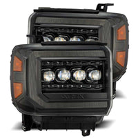AlphaRex 14-18 GMC Sierra NOVA LED Proj Headlights Plnk Style Alpha Blk w/Activ Light/Seq Signal/DRL - Burkken Auto Parts