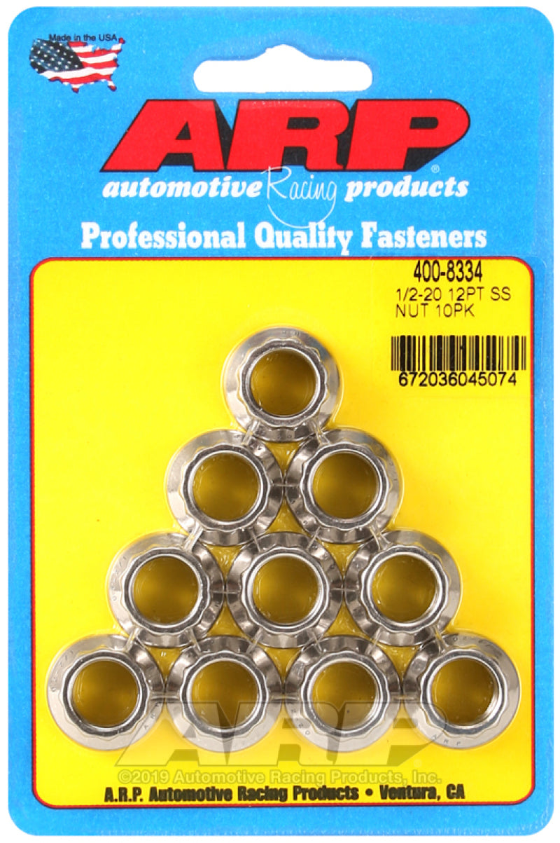 ARP 1/2in x 20 SS 12pt Nut Kit (10/pkg) - Burkken Auto Parts