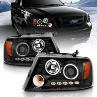 ANZO 2004-2008 Ford F-150 Projector Headlights w/ Halo and LED Black G2 - Burkken Auto Parts
