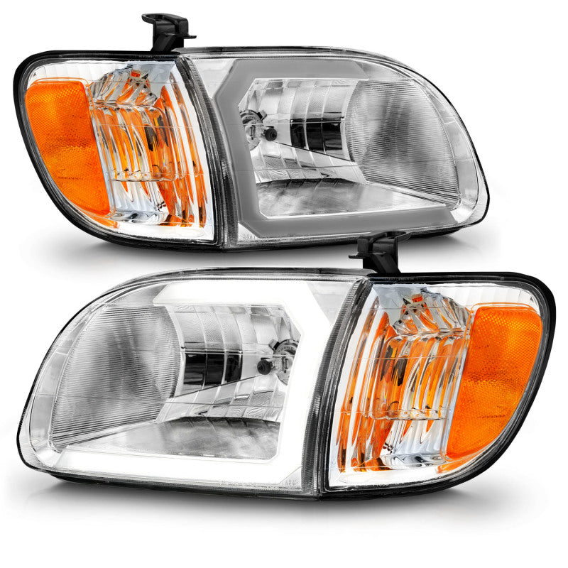 ANZO 00-04 Toyota Tundra (Reg/Acc Cab Only) Crystal Headlights w/Lgt Bar Chrome w/Corner Lights 2pc - Burkken Auto Parts