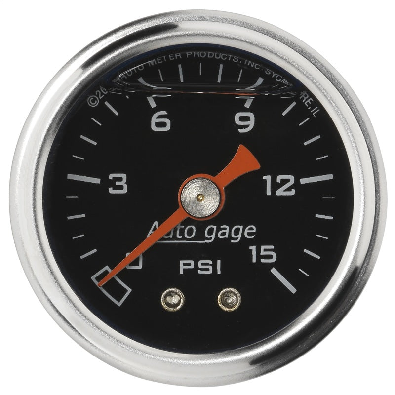 Autometer AutoGage 1.5in Liquid Filled Mechanical 0-15 PSI Fuel Pressure Gauge - Black - Burkken Auto Parts