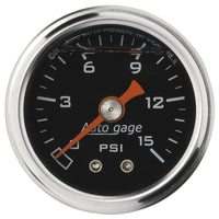 Autometer AutoGage 1.5in Liquid Filled Mechanical 0-15 PSI Fuel Pressure Gauge - Black - Burkken Auto Parts
