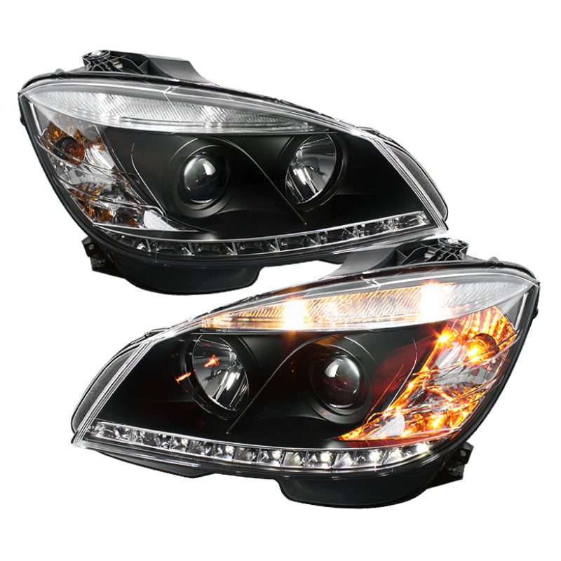 Spyder Mercedes Benz C-Class 08-11 Projector Headlights Halogen - DRL Blk PRO-YD-MBW20408-DRL-BK - Burkken Auto Parts