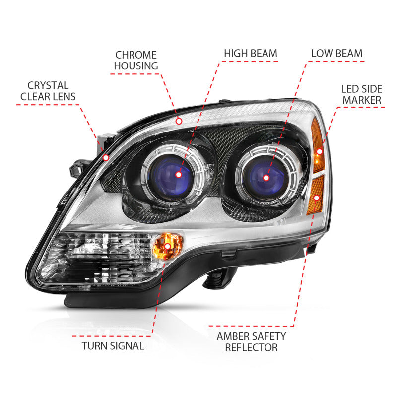 ANZO 2007-2008 GMC Acadia Crystal Headlight Chrome Amber(OE) - Burkken Auto Parts
