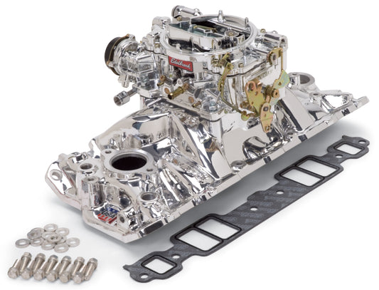 Edelbrock Manifold and Carb Kit Performer RPM Air-Gap SBC 1957-1986 Natural Finish - Burkken Auto Parts