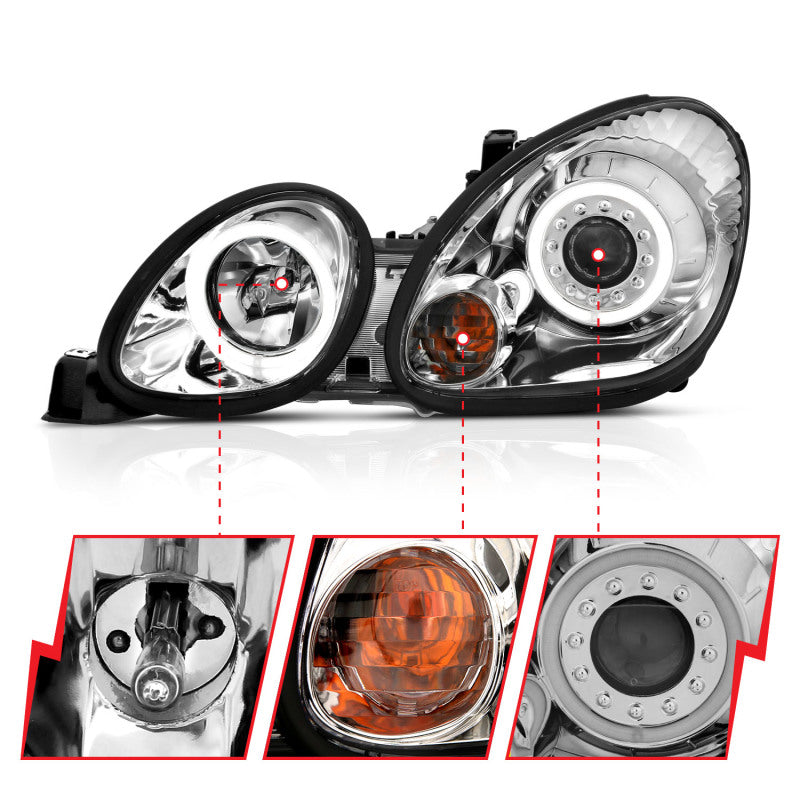 ANZO 1998-2005 Lexus Gs300 Projector Headlights w/ Halo Chrome - Burkken Auto Parts