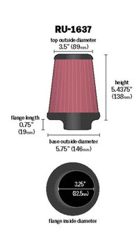 K&N Universal Clamp-On Air Filter 3-1/4in FLG / 5-3/4in B / 3-1/2in T / 5-7/16in H - Burkken Auto Parts