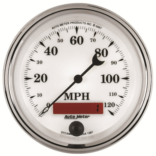 AutoMeter Gauge Speedometer 3-3/8in. 120MPH Elec. Prog. W/ Lcd Odo Old Tyme Wht II - Burkken Auto Parts