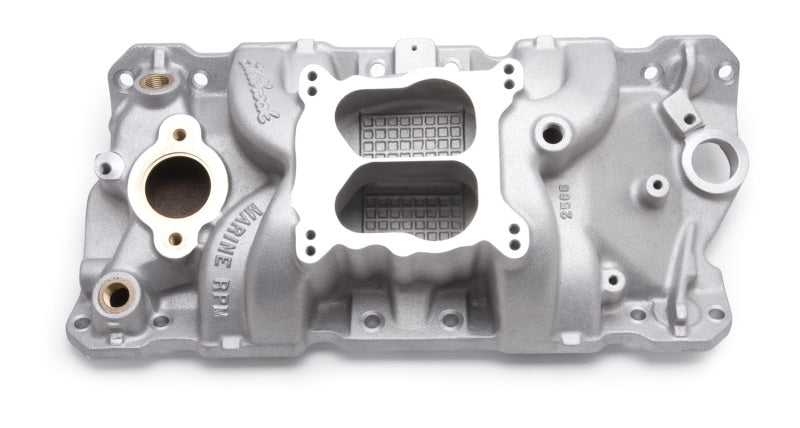 Edelbrock Manifold SBC 23-Degree Marine RPM 1987-1995 w/ Brass - Burkken Auto Parts