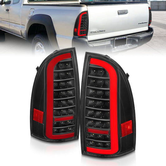 ANZO 05-15 Toyota Tacoma Full LED Tail Lights w/Light Bar Sequential Black Housing Clear Lens - Burkken Auto Parts