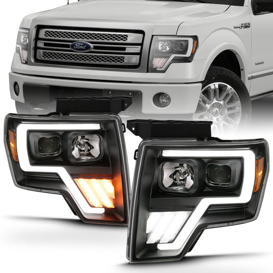 ANZO 2009-2013 Ford F-150 Projector Light Bar G4 Switchback Headlights Black Amber - Burkken Auto Parts