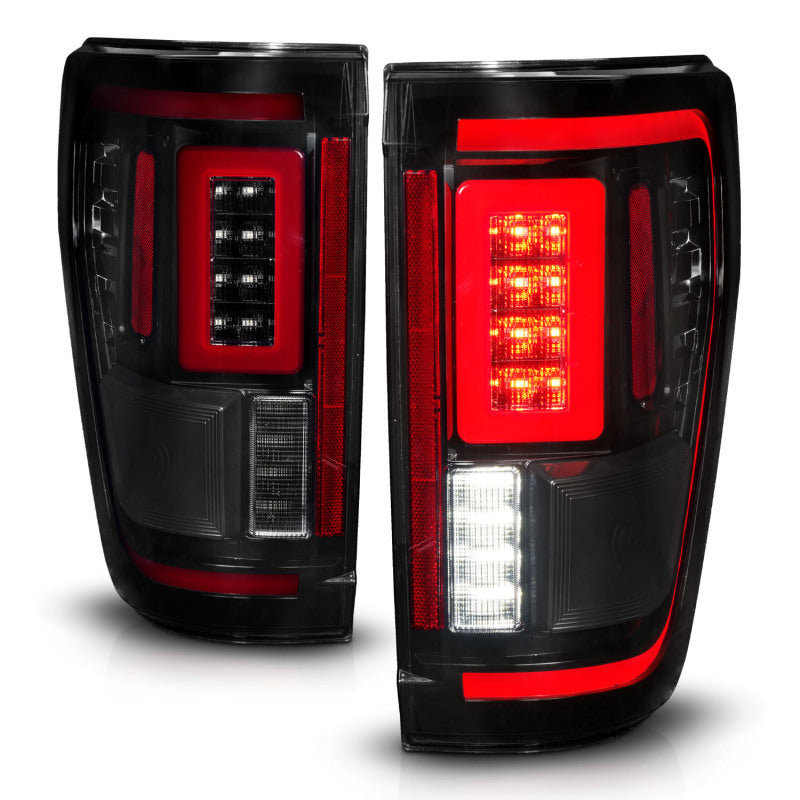 ANZO 21-23 Ford F-150 LED Taillights Seq. Signal w/BLIS Cover - Smoke Blk (For Factory Halogen ONLY) - Burkken Auto Parts