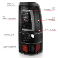 ANZO 1999-2002 Chevy Silverado 1500 LED Taillights Plank Style Black w/Clear Lens - Burkken Auto Parts