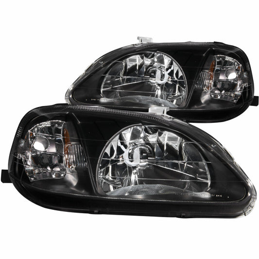 ANZO 1999-2000 Honda Civic Crystal Headlights Black - Burkken Auto Parts