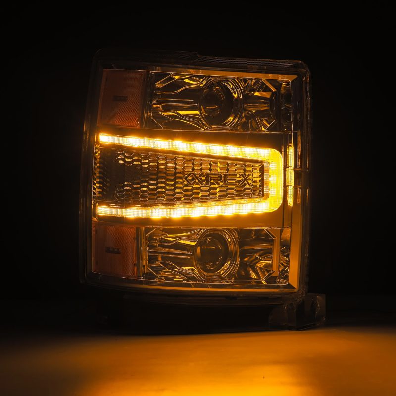 AlphaRex 14-15 Chevy 1500 PRO-Series Projector Headlights Chrome w/Sequential Signal &  DRL - Burkken Auto Parts