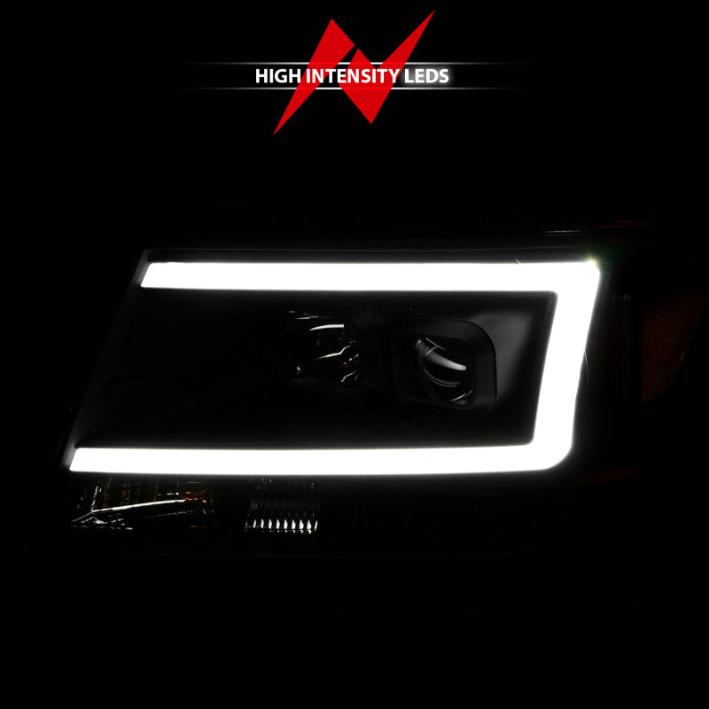 ANZO 2004-2008 Ford  F-150 Projector Headlights w/ Light Bar Black Housing - Burkken Auto Parts