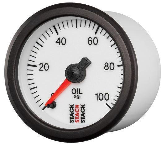 Autometer Stack 52mm 0-100 PSI 1/8in NPTF Male Pro Stepper Motor Oil Pressure Gauge - White - Burkken Auto Parts