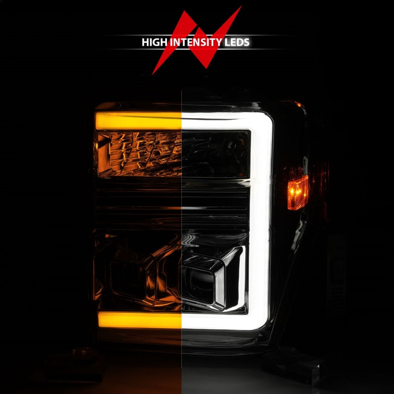 ANZO 08-10 Ford F-250 - F-550 Super Duty Projector Headlights w/ Light Bar Switchback Chrome Housing - Burkken Auto Parts