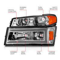 ANZO 04-12 GM Colorado/Canyon/I-Series Crystal Headlights - w/ Light Bar Chrome Housing 4pcs - Burkken Auto Parts