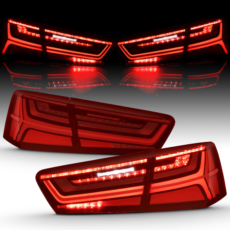 ANZO 2012-2018 Audi A6 LED Taillight Black Housing Red/Clear Lens 4 pcs (Sequential Signal) - Burkken Auto Parts