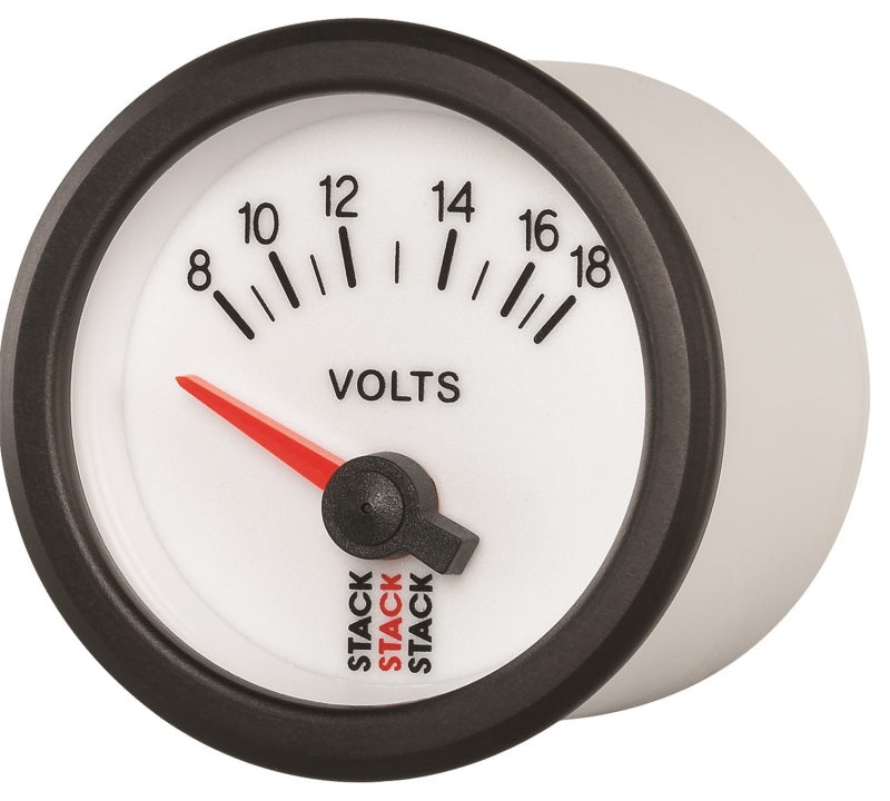 Autometer Stack 52mm 8-18V Electric Battery Voltage Gauge - White - Burkken Auto Parts
