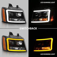 ANZO 07-14 Chevy Tahoe Projector Headlights w/ Plank Style Design Black w/ Amber - Burkken Auto Parts
