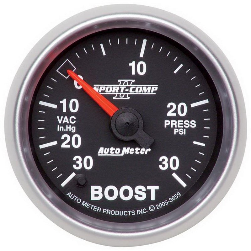 Autometer Sport-Comp II 52mm Full Sweep Electronic 30 In Hg-Vac/30 PSI Vacuum/Boost Gauge - Burkken Auto Parts
