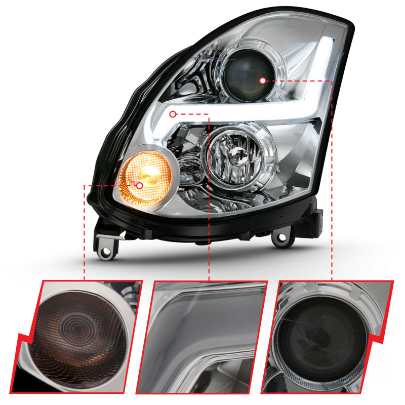 ANZO 2003-2007 Infiniti G35 Projector Headlight Plank Style Black (HID Compatible, No HID Kit ) - Burkken Auto Parts