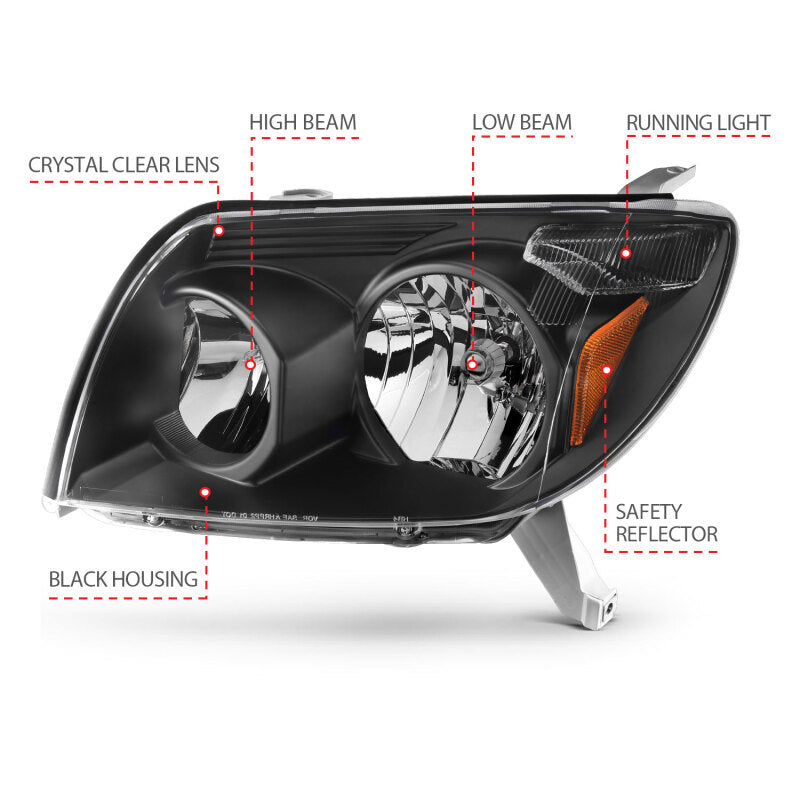 ANZO 2003-2005 Toyota 4Runner Crystal Headlights Black - Burkken Auto Parts
