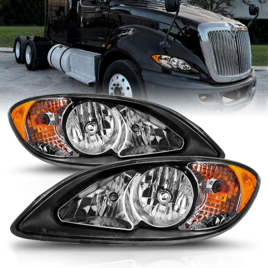 ANZO 2008-2016 International Prostar Crystal Headlights Black Housing (OE Replacement) - Burkken Auto Parts