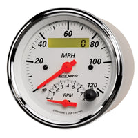 AutoMeter Gauge Tach/Speedo 3-3/8in. 120MPH & 8K RPM Elec. Program. Arctic White - Burkken Auto Parts