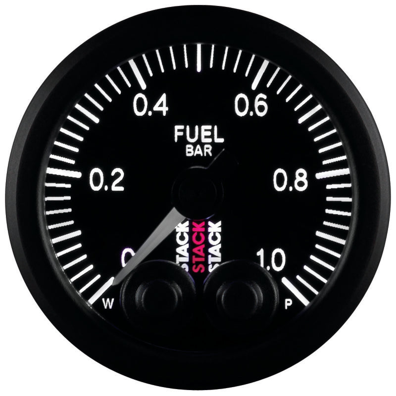 Autometer Stack 52mm 0-1 Bar M10 Male Pro-Control Fuel Pressure Gauge - Black - Burkken Auto Parts