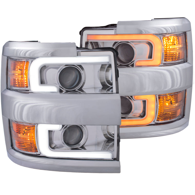 ANZO Projector Headlights 15-17 Chevrolet Silverado 2500HD / 3500HD Chrome w/ Chrome Rim - Burkken Auto Parts