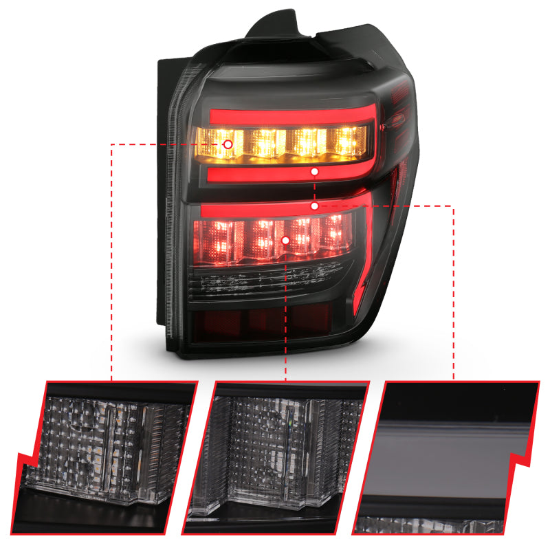 ANZO 2014-2020 Toyota 4Runner T.L Black Housing Smoke Lens Red Light Bar W/Sequential - Burkken Auto Parts