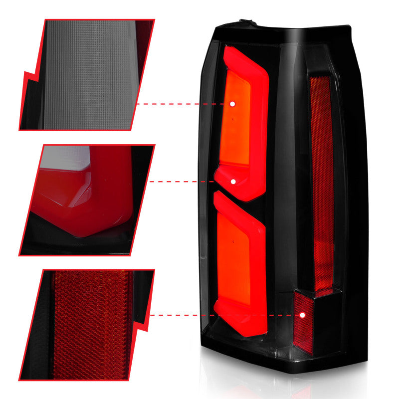 ANZO 2015-2020 Chevrolet Tahoe LED Tail Lights w/ Light Bar Black Housing Smoke Lens - Burkken Auto Parts