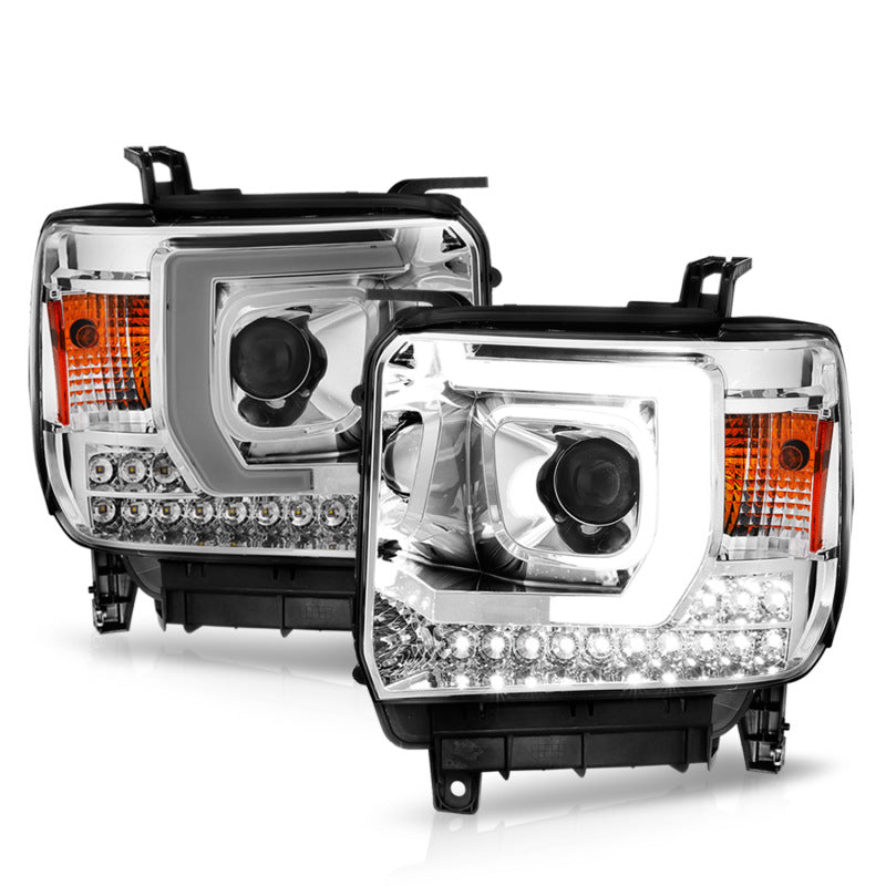 ANZO 14-15 GMC Sierra 1500/2500HD/3500HD Plank Style Projector Headlight - Chrome Housing - Burkken Auto Parts