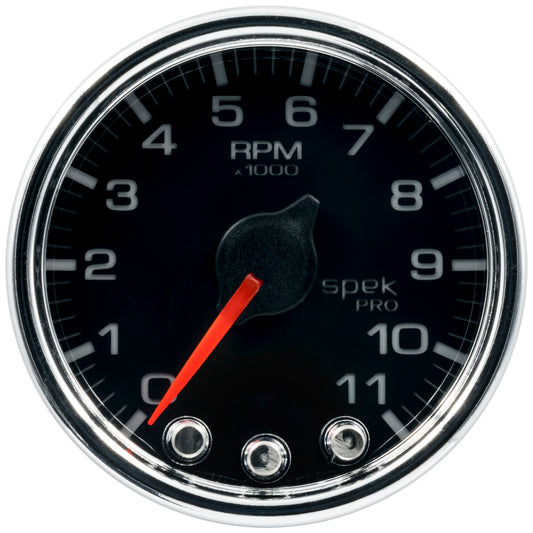 Autometer Spek-Pro Gauge Tach 2 1/16in 11K Rpm W/ Shift Light & Peak Mem Blk/Chrm - Burkken Auto Parts
