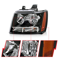 ANZO 2007-2014 Chevrolet Tahoe/Suburban Crystal Headlights Black - Burkken Auto Parts