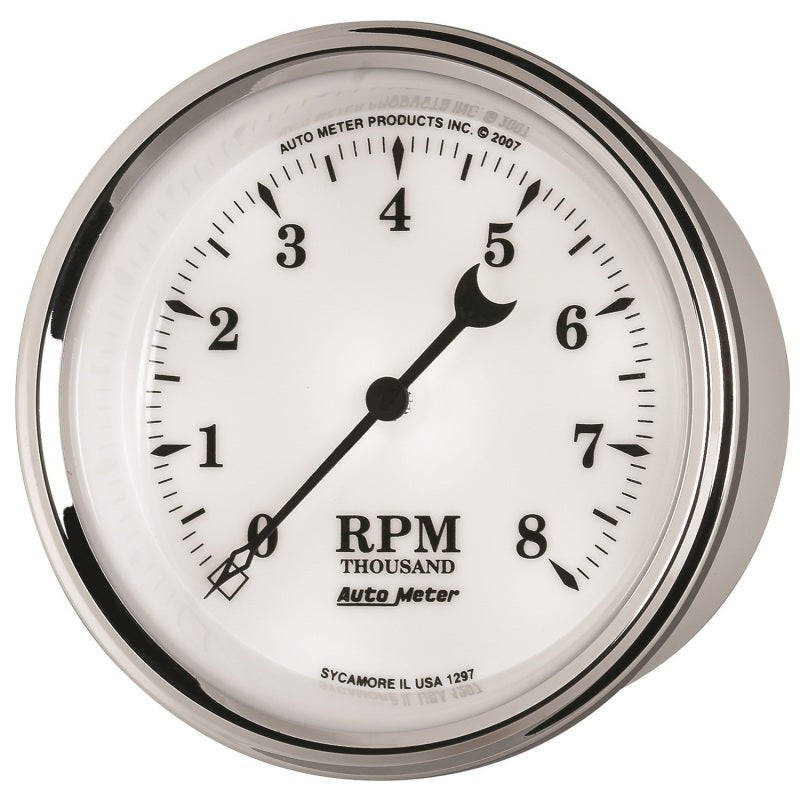AutoMeter Gauge Tachometer 3-3/8in. 8K RPM In-Dash Old Tyme White II - Burkken Auto Parts