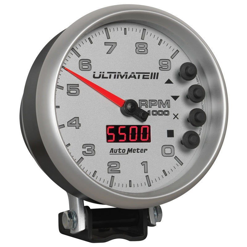 Autometer 5 inch Ultimate III Playback Tachometer 9000 RPM - Silver - Burkken Auto Parts